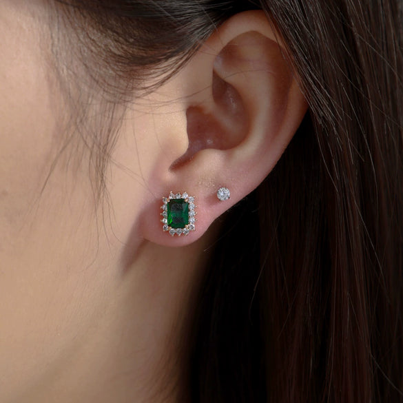 Artificial Gemstone Emerald Square Earrings Copper Alloy Geometric Electroplating Jewelry For Women