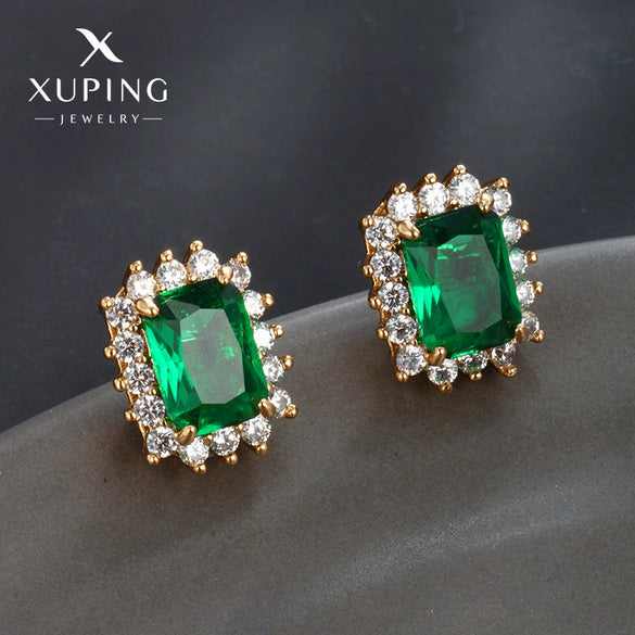 Artificial Gemstone Emerald Square Earrings Copper Alloy Geometric Electroplating Jewelry For Women
