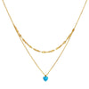 Artificial Opal Blue Water Drop Pendant Double Layer Overlapping Necklace Stainless Steel Gold Plated