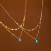 Artificial Opal Blue Water Drop Pendant Double Layer Overlapping Necklace Stainless Steel Gold Plated