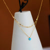 Artificial Opal Blue Water Drop Pendant Double Layer Overlapping Necklace Stainless Steel Gold Plated