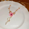 Artificial Pearl Crystal Handmade Flower Necklace For Women Sweet High End Clavicle Chain