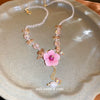 Artificial Pearl Crystal Handmade Flower Necklace For Women Sweet High End Clavicle Chain