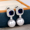 Artificial Pearl Earrings Copper High Sense Geometric Inlaid Sapphire Zircon