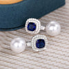 Artificial Pearl Earrings Copper High Sense Geometric Inlaid Sapphire Zircon