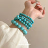 Artificial Turquoise Beaded Elastic Handmade Bracelet For Women With Geometric Shape In Retro Style From Mixed Materials