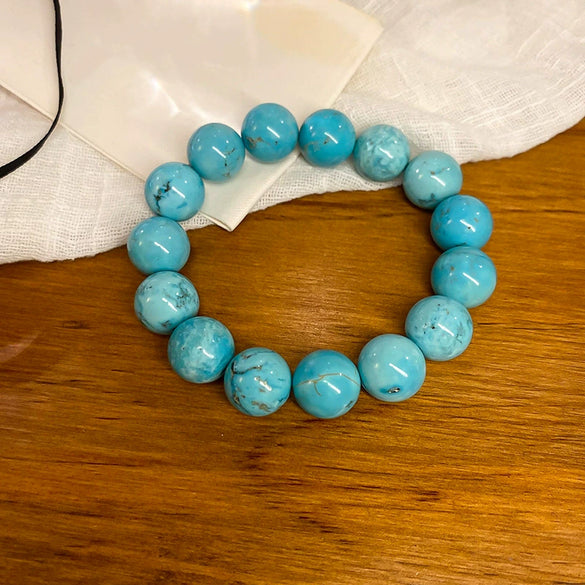 Artificial Turquoise Beaded Elastic Handmade Bracelet For Women With Geometric Shape In Retro Style From Mixed Materials