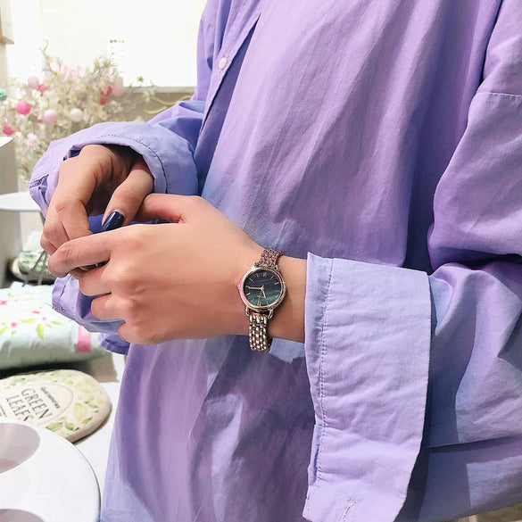 Artistic Alloy Metal Chain Watch For Female Middle School Students Round Dial Retro Style
