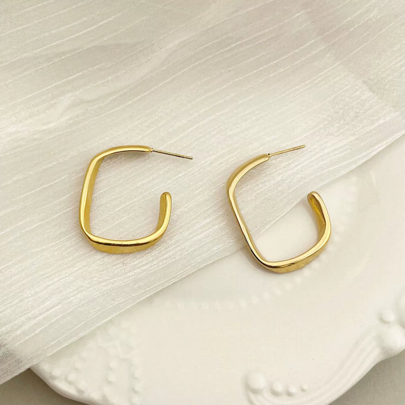 Artistic Retro Geometric Stainless Steel Square Twisted Electroplated Earrings