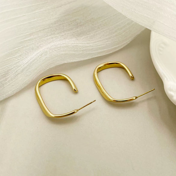 Artistic Retro Geometric Stainless Steel Square Twisted Electroplated Earrings