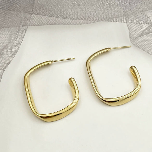 Artistic Retro Geometric Stainless Steel Square Twisted Electroplated Earrings