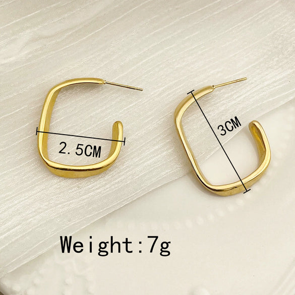 Artistic Retro Geometric Stainless Steel Square Twisted Electroplated Earrings