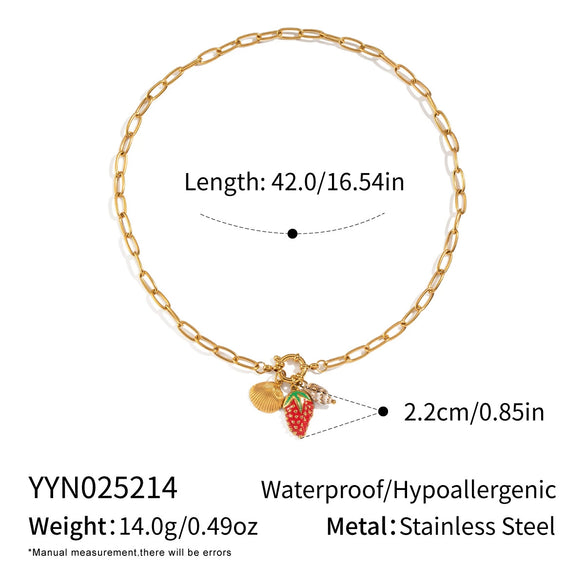 Artistic Retro Simple Women's Fruit Strawberry Conch Stainless Steel Necklace With Electroplating