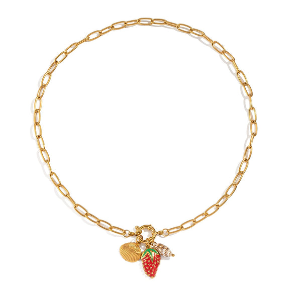 Artistic Retro Simple Women's Fruit Strawberry Conch Stainless Steel Necklace With Electroplating