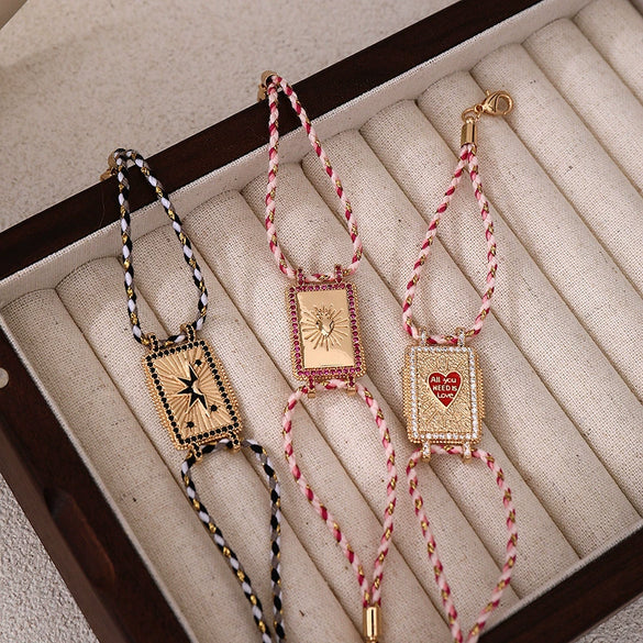Artistic Retro Tarot Copper Necklace And Bracelet With Electroplating