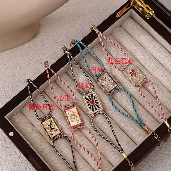Artistic Retro Tarot Copper Necklace And Bracelet With Electroplating