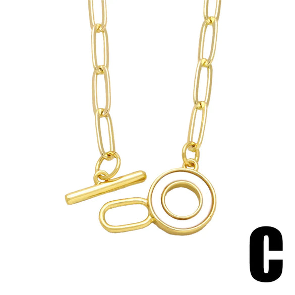 Artistic Star Moon Copper Toggle Plating Inlay Shell 18k Gold Plated Necklace