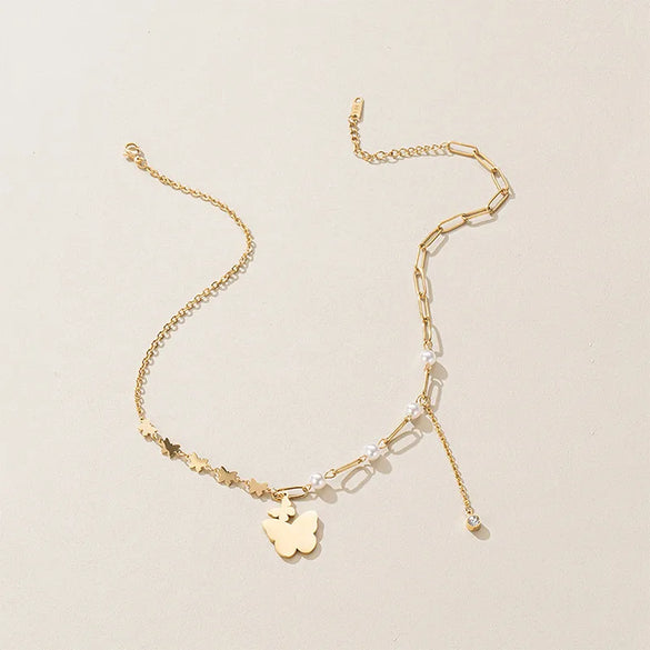 Arylic Artificial Pearl Titanium Steel Basic Modern Style Classic Style Plating Geometric Butterfly Pendant Necklace