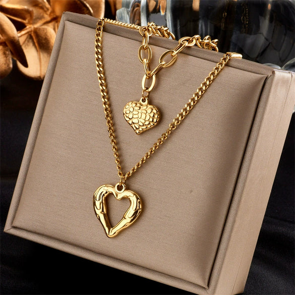 Asymmetric Chain Love Pearl Pendant Stainless Steel And Titanium Steel Multi Layer Stacked Necklace With Electroplating For Women