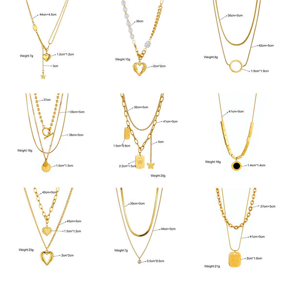 Asymmetric Chain Love Pearl Pendant Stainless Steel And Titanium Steel Multi Layer Stacked Necklace With Electroplating For Women