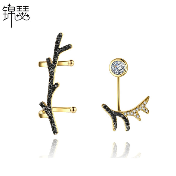 Asymmetric Copper Antler Earrings With Zircon Accents Animal Zodiac Inspired Fashion Jewelry For Women Wholesale