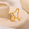 Asymmetric Hollow Geometric Line Design Stainless Steel Electroplated Minimalist Ladies Ring