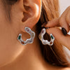 Asymmetrical C Shaped Dopamine Zircon Earrings In Stainless Steel With 18K Gold Plated Electroplating For Women