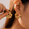 Asymmetrical C Shaped Dopamine Zircon Earrings In Stainless Steel With 18K Gold Plated Electroplating For Women