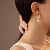 Asymmetrical Cshaped Pearl Pendant Earrings Stainless Steel 18K Electroplated Geometric Style