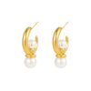 Asymmetrical Cshaped Pearl Pendant Earrings Stainless Steel 18K Electroplated Geometric Style
