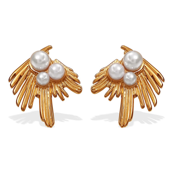 Asymmetrical Feather Women's Earrings 316L Stainless Steel 18K Goldplated