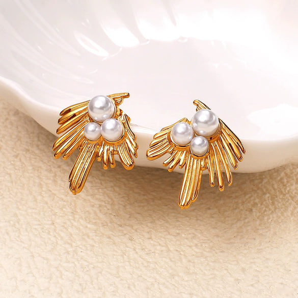 Asymmetrical Feather Women's Earrings 316L Stainless Steel 18K Goldplated