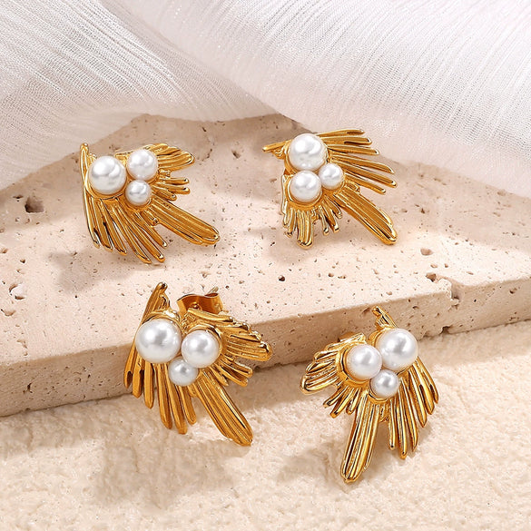 Asymmetrical Feather Women's Earrings 316L Stainless Steel 18K Goldplated