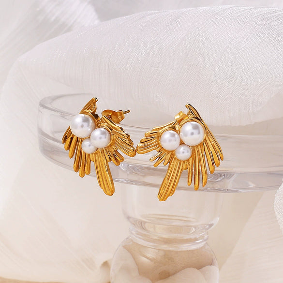 Asymmetrical Feather Women's Earrings 316L Stainless Steel 18K Goldplated