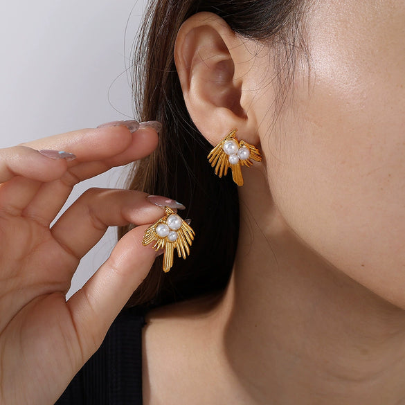 Asymmetrical Feather Women's Earrings 316L Stainless Steel 18K Goldplated
