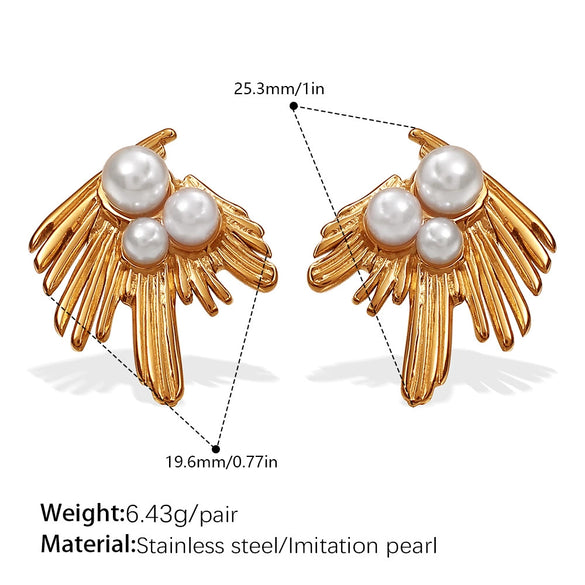 Asymmetrical Feather Women's Earrings 316L Stainless Steel 18K Goldplated