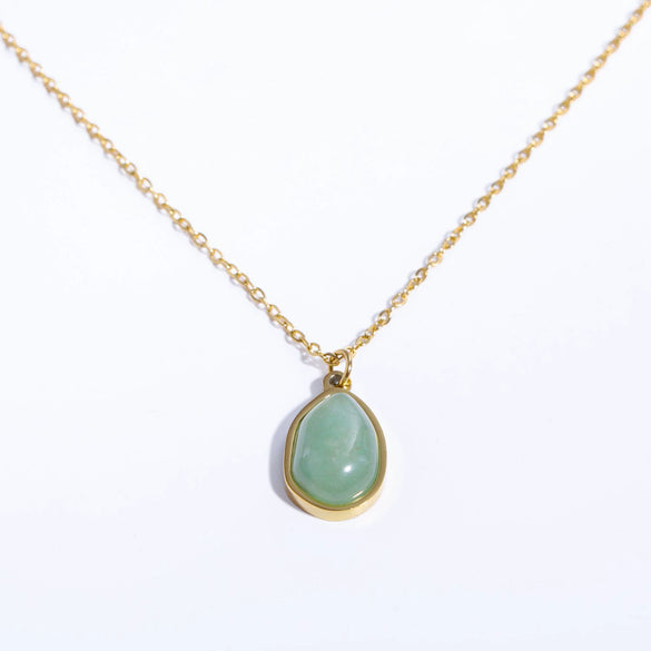 Asymmetrical Fresh Green Aventurine Pendant Necklace Clavicle Chain Titanium Steel Geometric Style