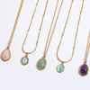 Asymmetrical Fresh Green Aventurine Pendant Necklace Clavicle Chain Titanium Steel Geometric Style