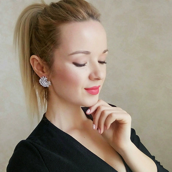 Asymmetrical Leaf Earrings With Transparent Zircon Accents Exaggerated Statement Jewelry In Copper