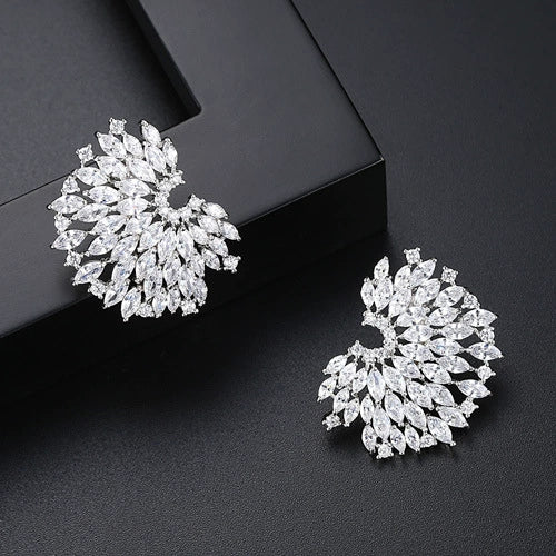 Asymmetrical Leaf Earrings With Transparent Zircon Accents Exaggerated Statement Jewelry In Copper