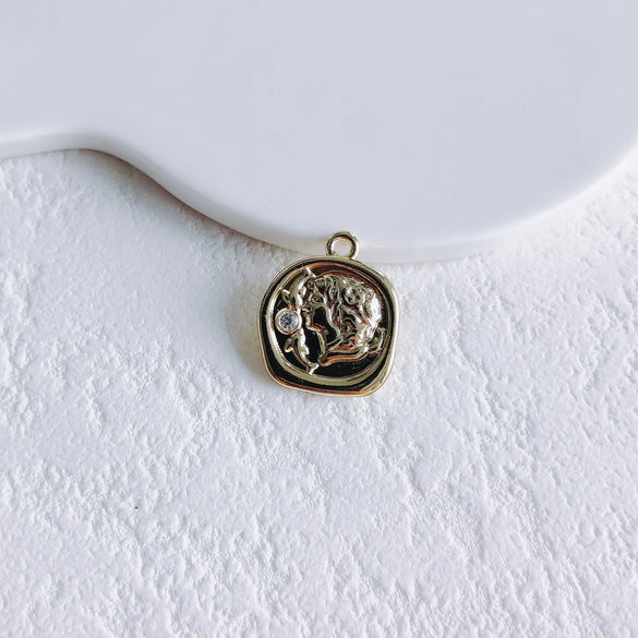 Asymmetrical Metal Style Square Button Alloy Brooch Necklace With Diamond Flower Electroplating