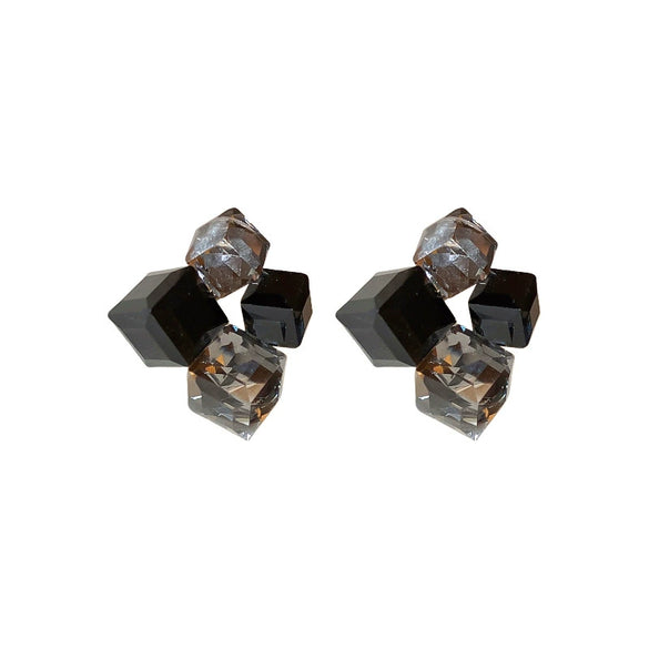 Asymmetrical Square Artificial Crystal Earrings For Women Silver Needle Geometric Electroplated