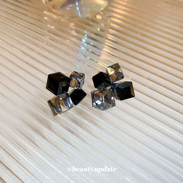 Asymmetrical Square Artificial Crystal Earrings For Women Silver Needle Geometric Electroplated