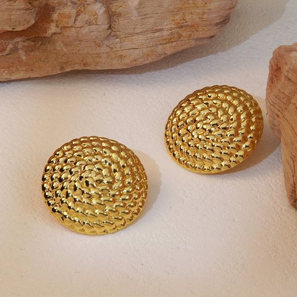 Autumn And Winter Earrings Round Titanium Steel Personality Geometric Design Electroplated Jewelry