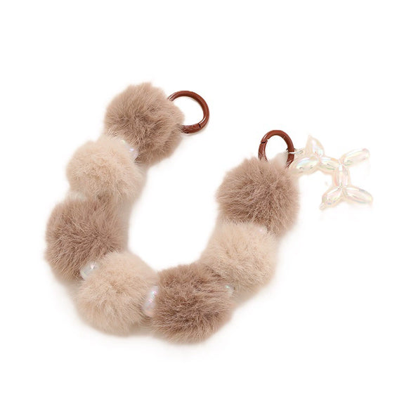 Autumn And Winter Sweet Plush Ball Beaded Hand Chain Bag Key Chain Pendant Mobile Phone Lanyard For Women Half Handmade