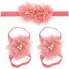 Baby Cloth Lace Pearl Rhinestone Flower Handmade Threepiece Set With Headband And Foot Band