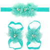 Baby Cloth Lace Pearl Rhinestone Flower Handmade Threepiece Set With Headband And Foot Band
