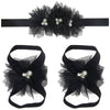Baby Cloth Lace Pearl Rhinestone Flower Handmade Threepiece Set With Headband And Foot Band