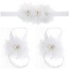 Baby Cloth Lace Pearl Rhinestone Flower Handmade Threepiece Set With Headband And Foot Band