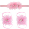 Baby Cloth Lace Pearl Rhinestone Flower Handmade Threepiece Set With Headband And Foot Band